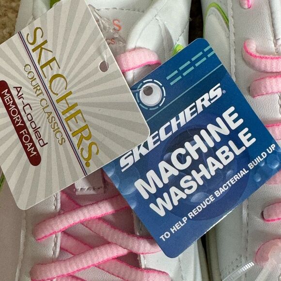 NWT Skechers Womens Court Classics Eden LX White/Pink/Green Shoes Sz7.5 - Picture 9 of 11